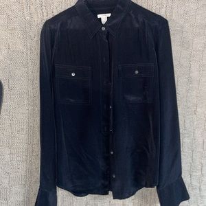 Black silk button down